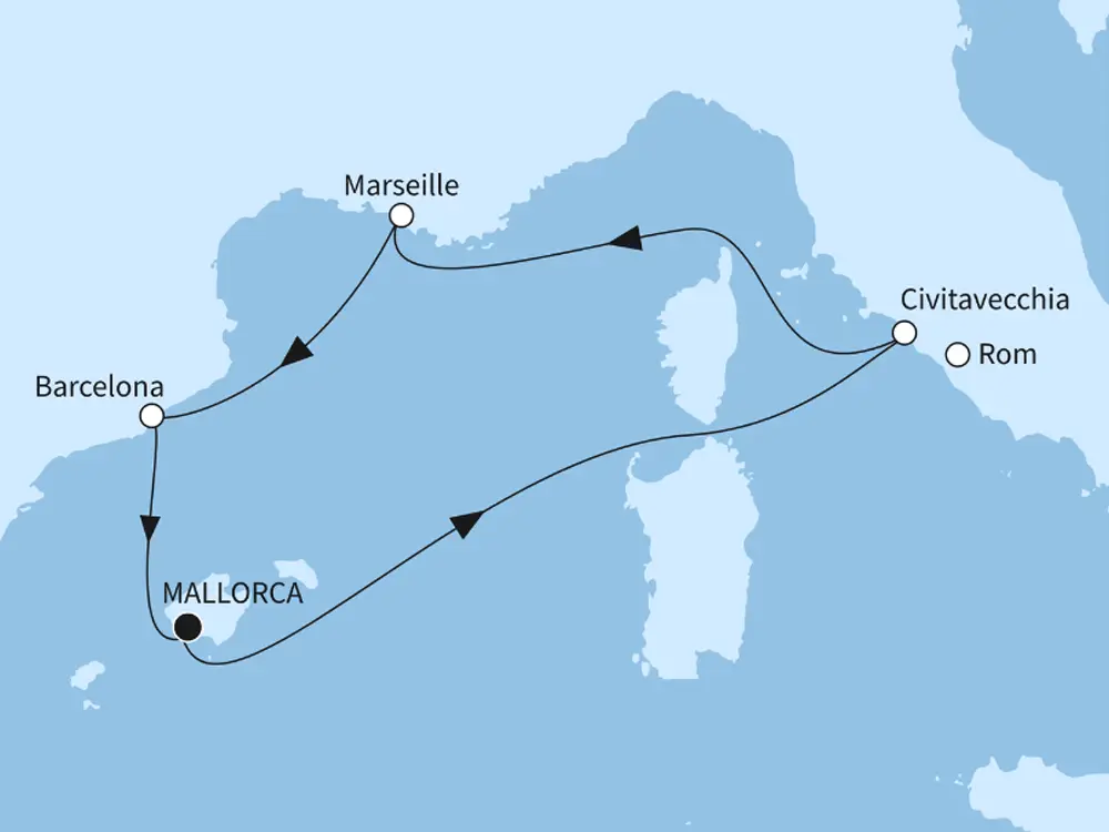 Höhepunkte des Westlichen Mittelmeers - Tattoo Cruise - Routenbild